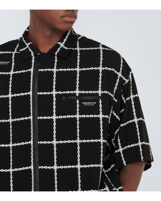 Undercover Black Printed Technical Bowling Shirt for men