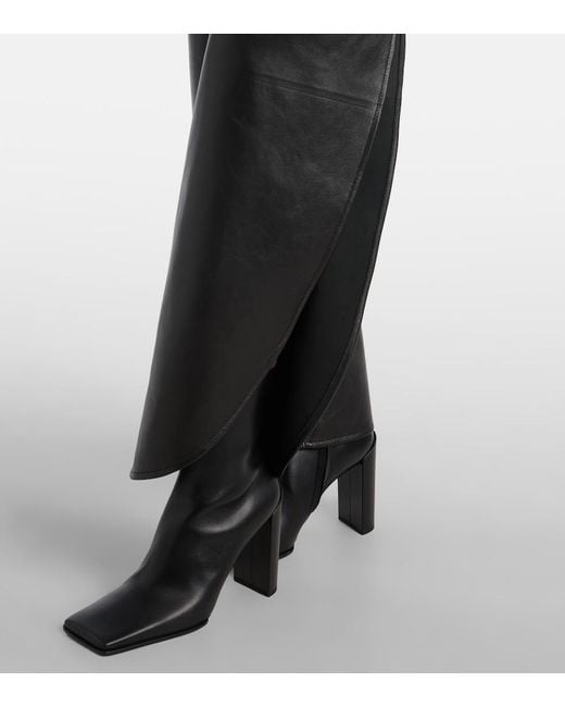 Alaïa Black High-Rise Leather Barrel-Leg Pants