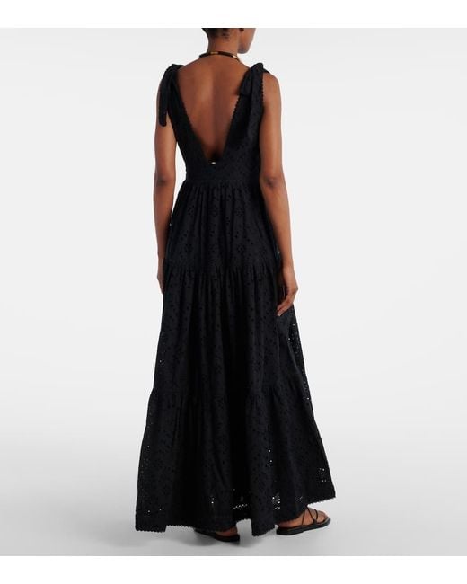 Poupette Black Perla Embroidered Cotton Maxi Dress