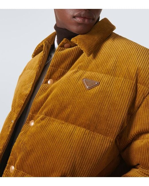 Prada Wattierte Jacke Aus Baumwoll-Cord in Yellow für Herren