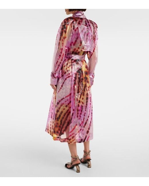 Dries Van Noten Pink Printed Double-Breasted Trench Coat