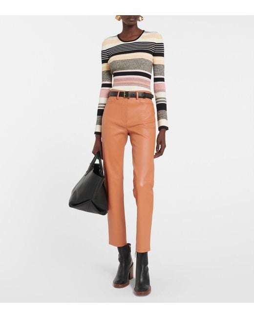 Joseph Orange High-Rise Leather Pants