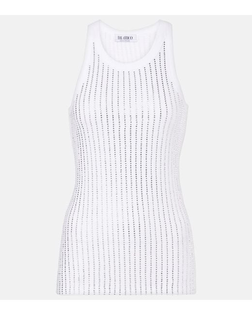 The Attico White Crystal-Embellished Cotton Tank Top