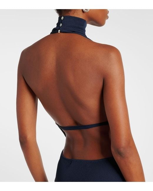 AYA MUSE Blue Draped Halterneck Gown