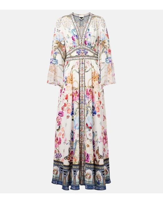 Camilla White Maxikleid Aus Seide Mit Kristallen