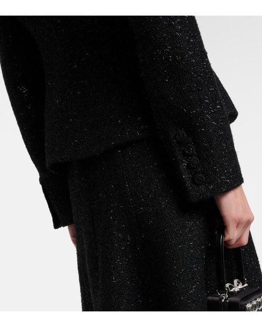 Self-Portrait Black Peplum Boucle Midi Dress