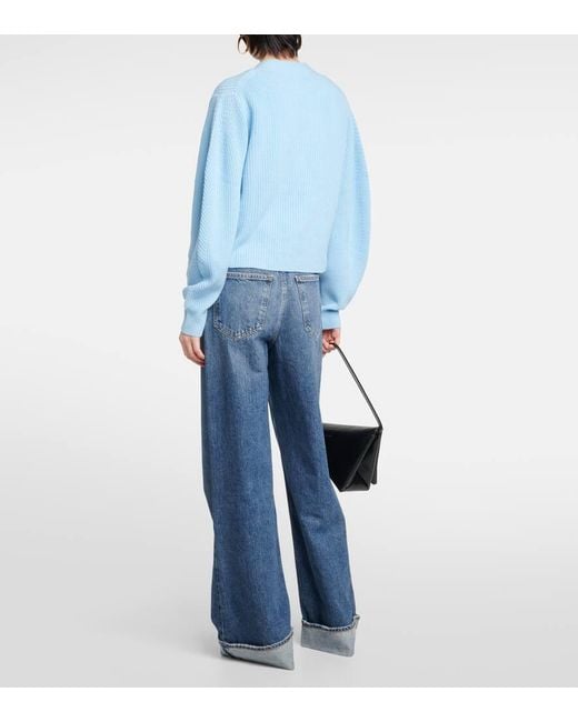 Jardin Des Orangers Blue Cropped Wool And Cashmere Cardigan