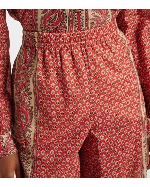 Valentino Red Patterned Cotton Wide-Leg Pants