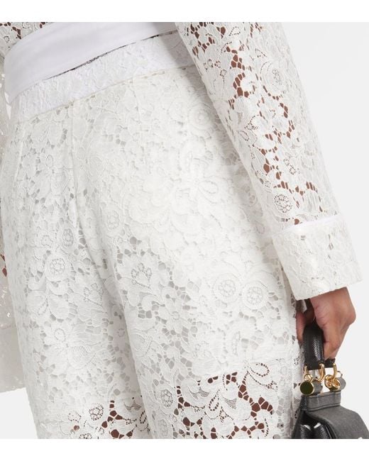 Pantaloni a gamba larga in pizzo di Dolce & Gabbana in White