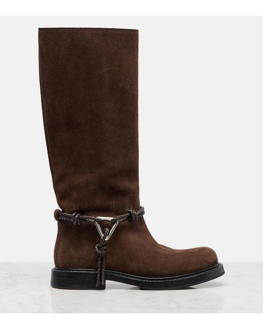 Bottega Veneta Brown James Knot Suede Knee-High Boots