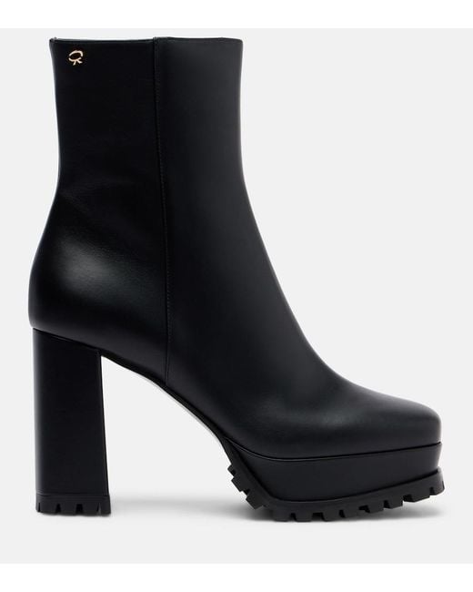 Gianvito Rossi Black Harlem Leather Platform Ankle Boots
