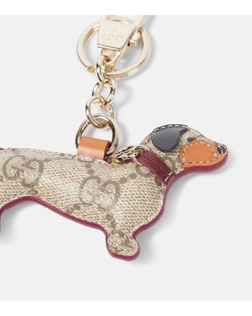 Llavero De Lona Gg Con Piel Gucci de color White