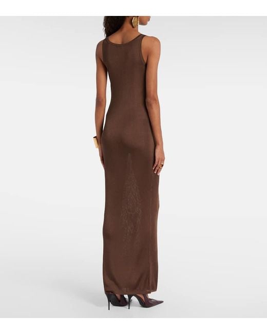 Saint Laurent Brown Ribbed-Knit Maxi Dress