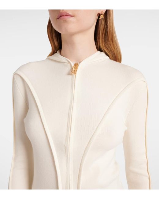 Victoria Beckham White Wool-Blend Jersey Zip-Up Hoodie