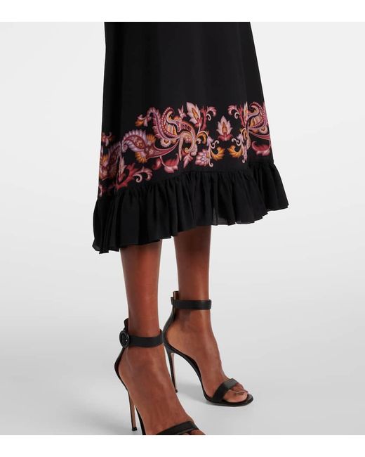 Etro Black Paisley Silk Midi Dress