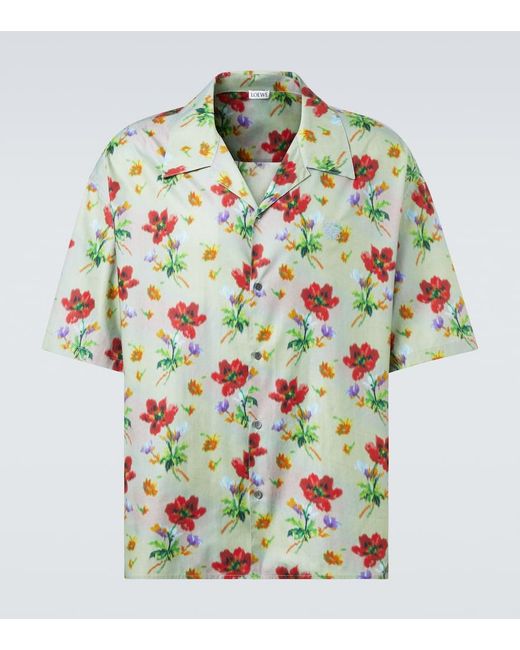 Loewe Green Floral Cotton And Silk Twill Bowling Shirt for men
