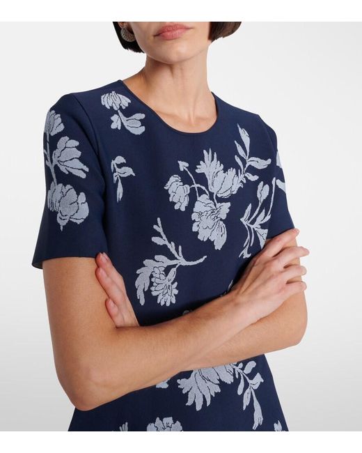 Carolina Herrera Blue Floral Jacquard Midi Dress
