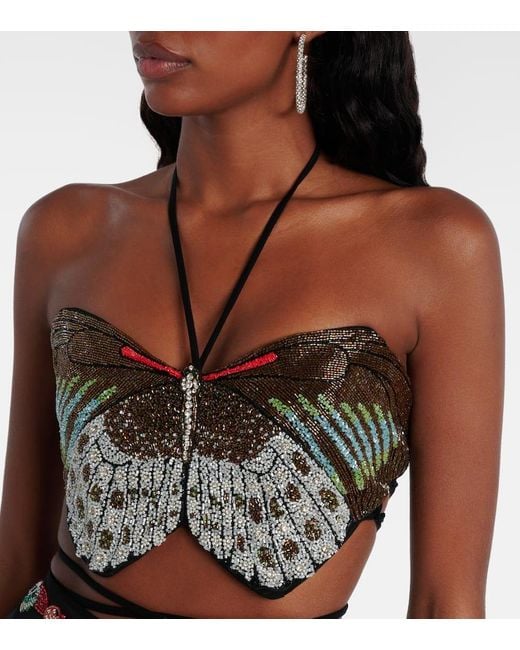 Top Cropped Calypso Con Perline di Clio Peppiatt in Multicolor