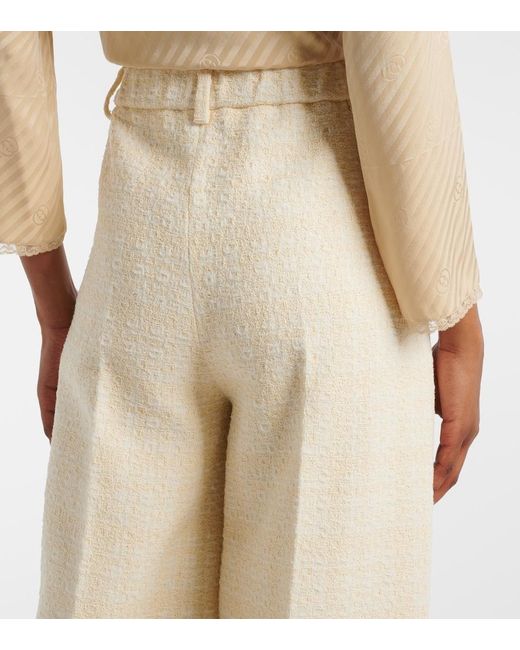 Gucci Natural Checked Cotton-Blend Tweed Wide-Leg Pants
