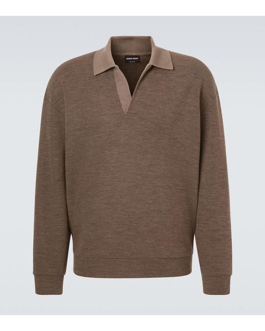 Giorgio Armani Brown Virgin Wool Polo Sweater for men