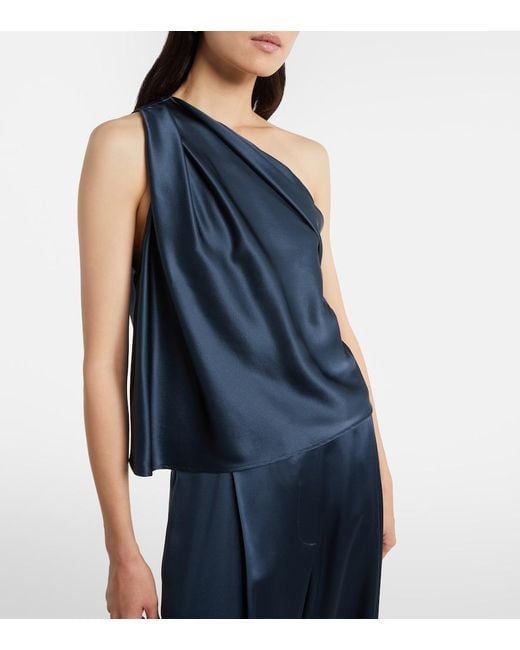 The Sei Blue One-Shoulder Silk Satin Top