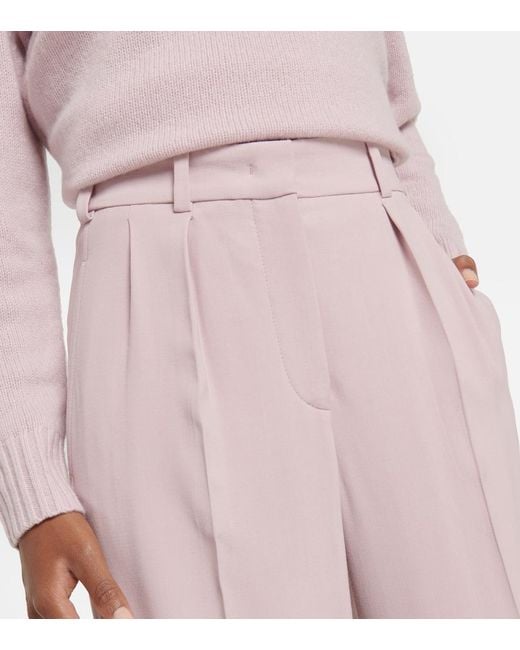 Joseph Pink Buckley Pleated Wide-Leg Wool-Blend Pants
