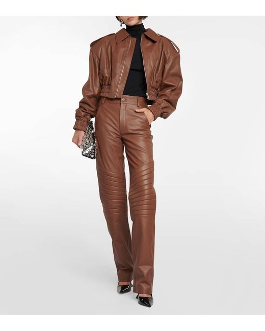 GIUSEPPE DI MORABITO Brown Cropped Leather Bomber Jacket