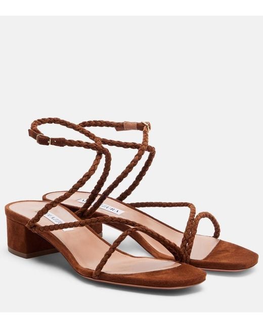 Aquazzura Brown Luca Braided Suede Sandals