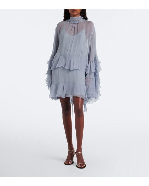 Chloé Blue Ruffled Muslin Minidress