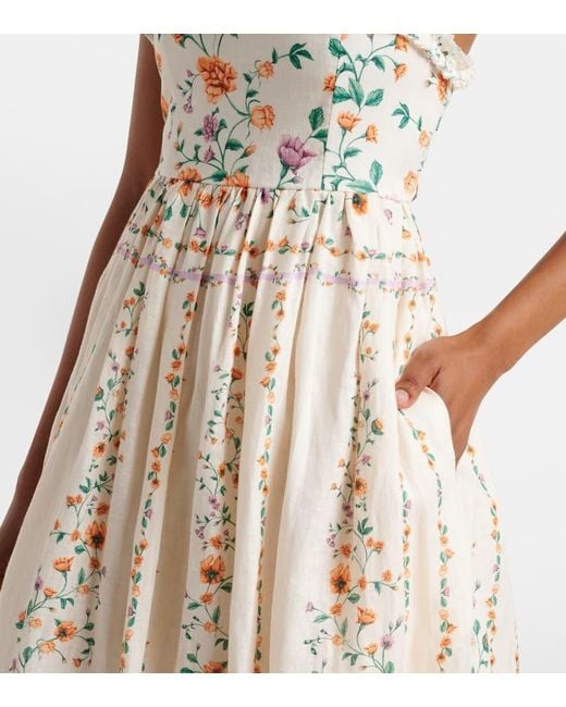 Agua Bendita White Bedrucktes Midikleid Barbara Aus Leinen