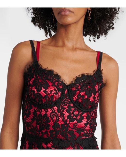 Dolce & Gabbana Red Floral Cotton-Blend Lace Slip Dress