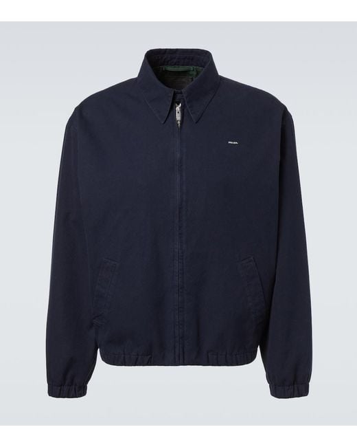 Prada Blue Logo Cotton Blouson Jacket for men