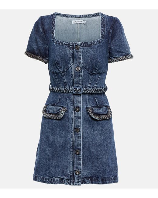 SelfPortrait Denim Mini Dress in Blue Lyst