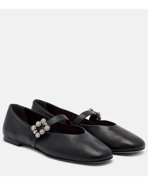 Roger Vivier Black Roundy Toe Embellished Leather Ballet Flats