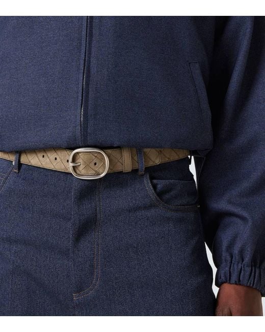 Bottega Veneta Green Intrecciato Suede Belt for men