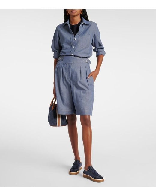 Loro Piana Blue Tennis Walk Suede-Trimmed Denim Sneakers