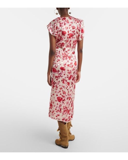Isabel Marant Red Lindsay Floral Ruched Jacquard Midi Dress