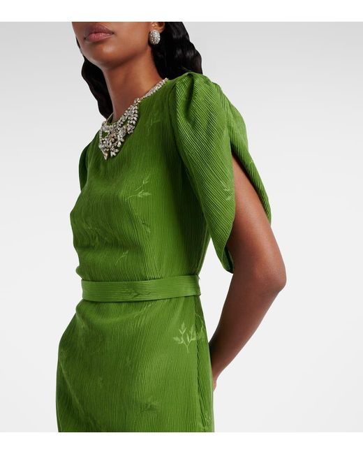 Erdem Green Embellished Jacquard Cocktail Dress