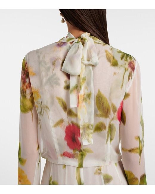 Oscar de la Renta Metallic Floral Silk Chiffon Gown