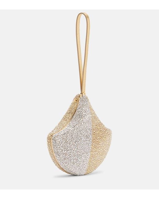 BVLGARI White Ginkgo Crystal-Embellished Suede Clutch