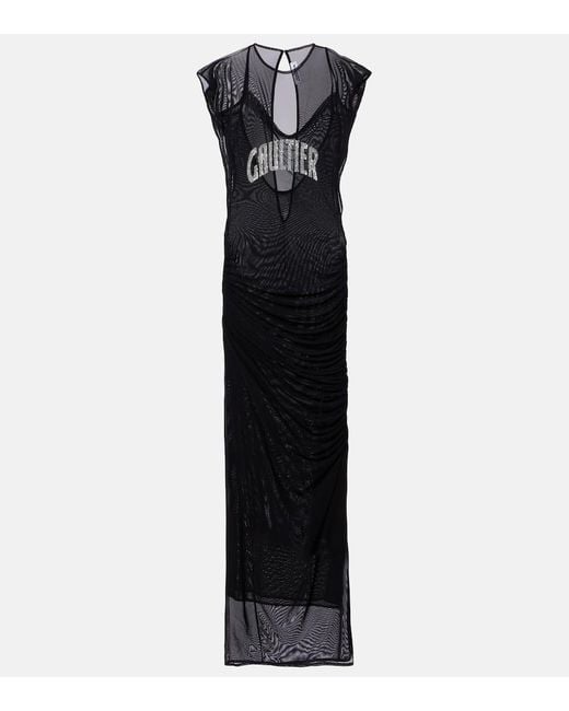 Jean Paul Gaultier Black Maxikleid Aus Mesh Mit Pailletten