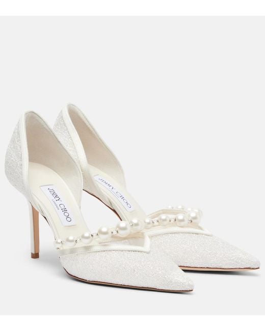 Jimmy Choo White Bridal Aurelie Glitter Pumps