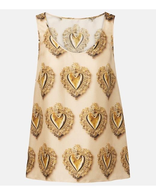 Dolce & Gabbana Natural Printed Silk Satin Top