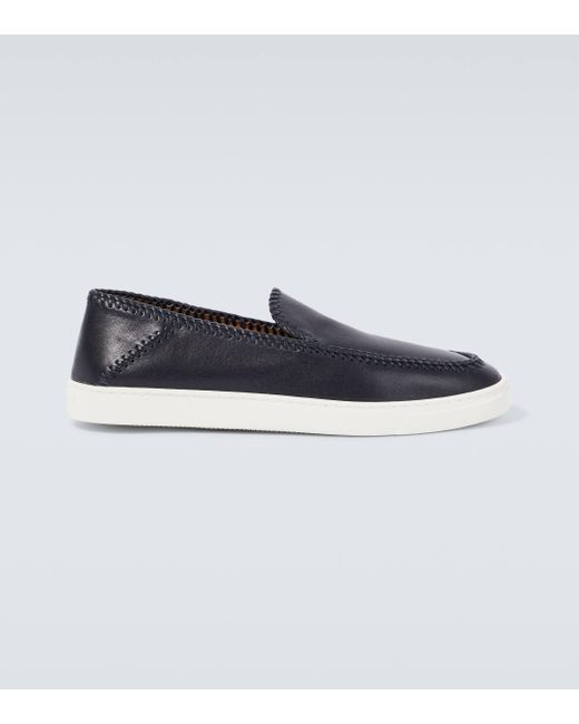 Giorgio Armani Blue Galleria 3 Leather Slip-on Sneakers for men