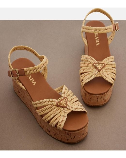 Prada Metallic Crochet Wedge Sandals