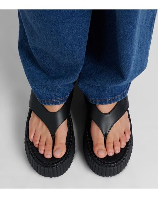 Chloé Black Nama Leather Platform Thong Sandals