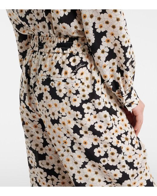 Valentino White Floral Silk Crepe De Chine Wide-Leg Pants