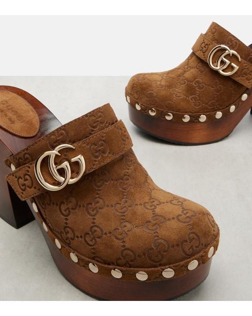 Gucci Brown Double G Gg Suede Clogs