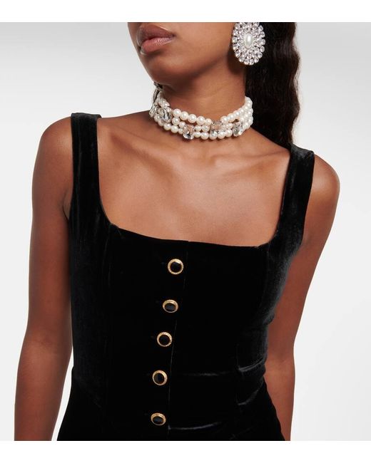 Velvet Mini -Kleid mit Straußfedern Alessandra Rich de color Black