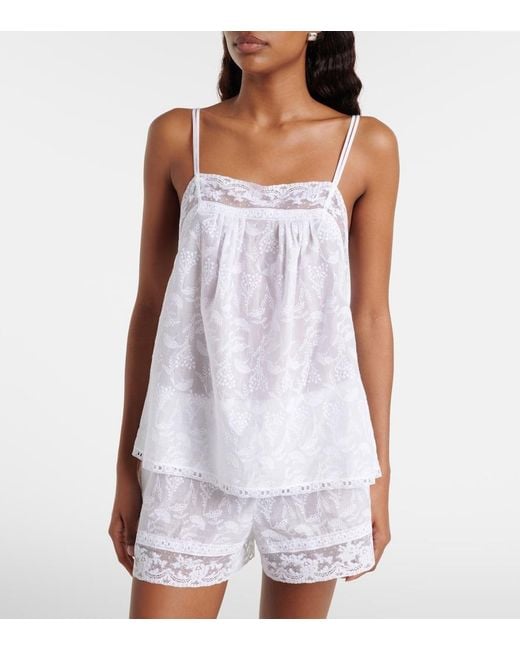 Eres White Amande Floral Cotton-Blend Voile Camisole
